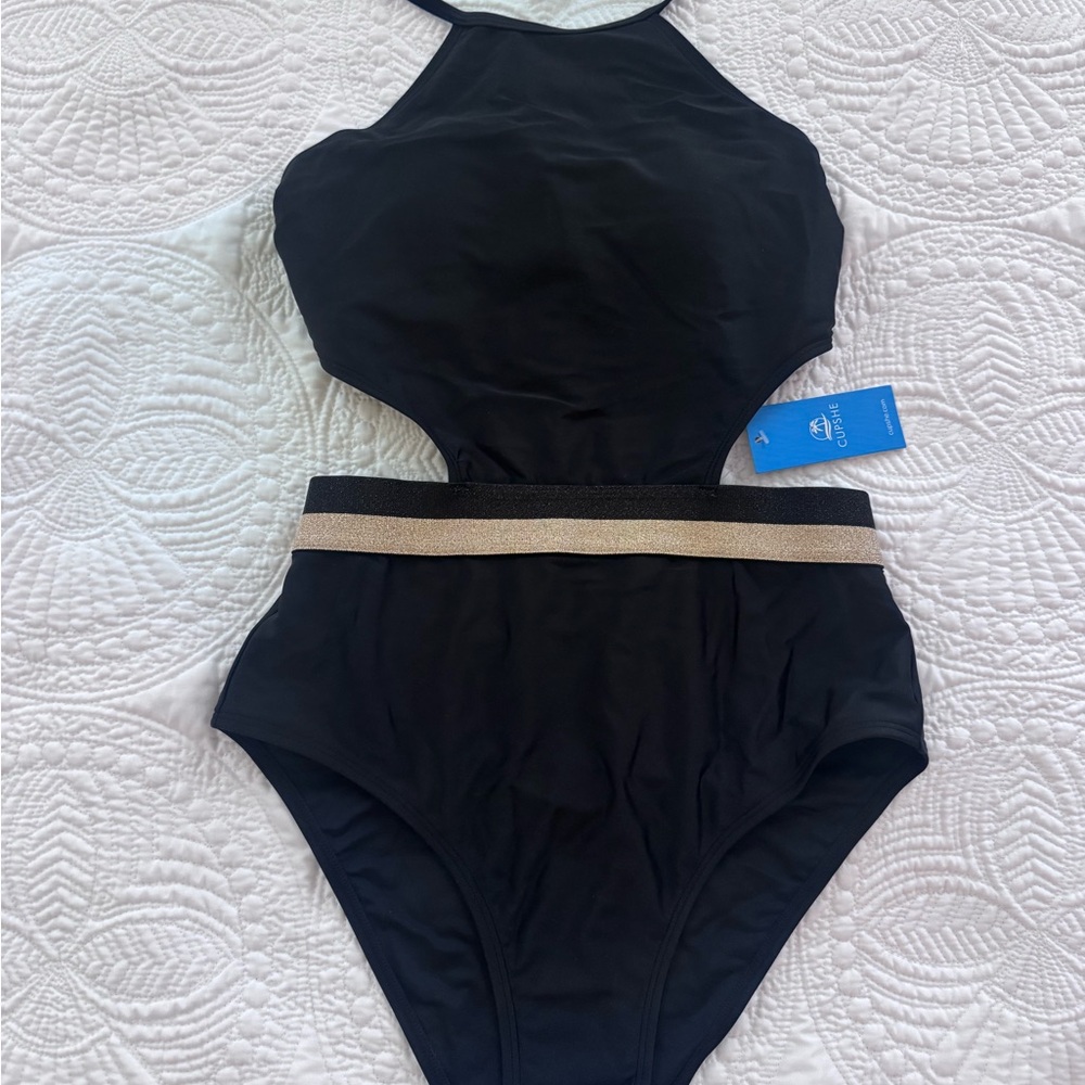 Cupshe Black Cutout Swimsuit with Gold Accent